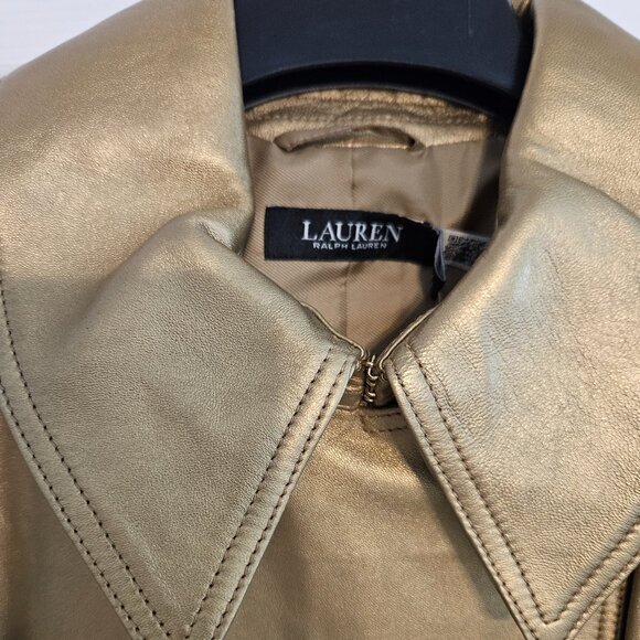 NWT Lauren Ralph Lauren Women's Metallic Leather Peacoat Size 16 - Picture 3 of 14